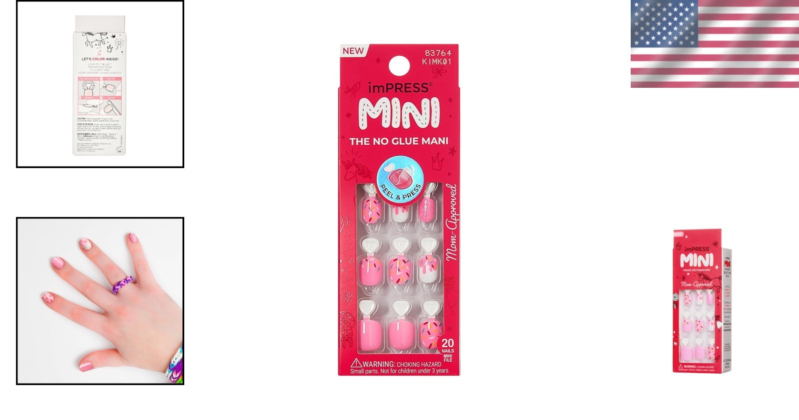Festive Squoval Press-On Nails for Kids – 20 Easy Application Glitter Tips