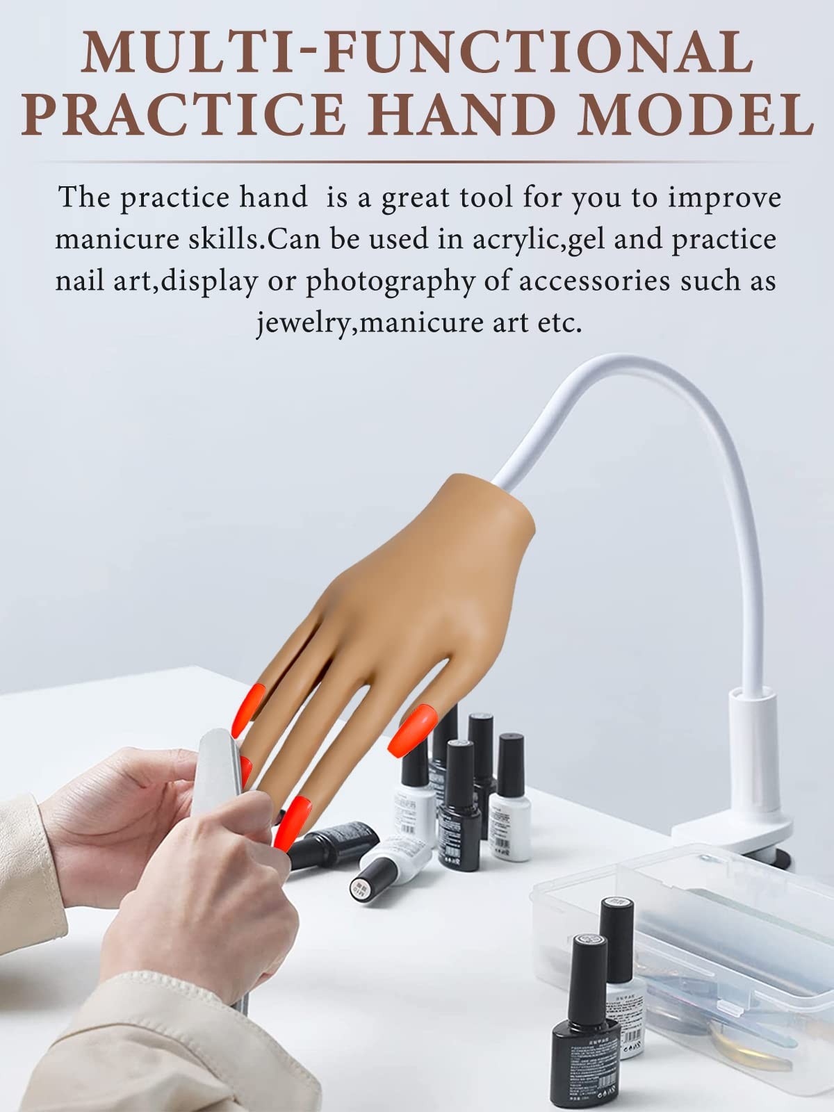 Yokilly Practice Hand for Acrylic Nails,Silicone Nail Length: 3.2Mm, Brown