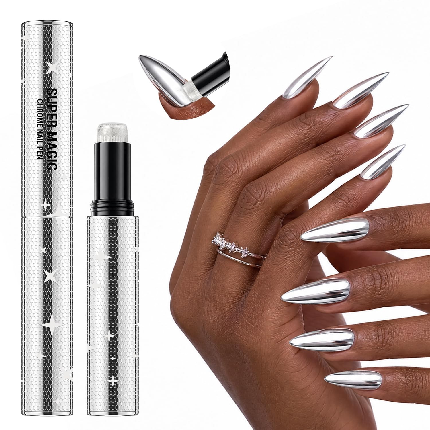 REPULOS Silver Chrome Nail Powder Pen, Metallic Mirror Effect Cushion Magic P…