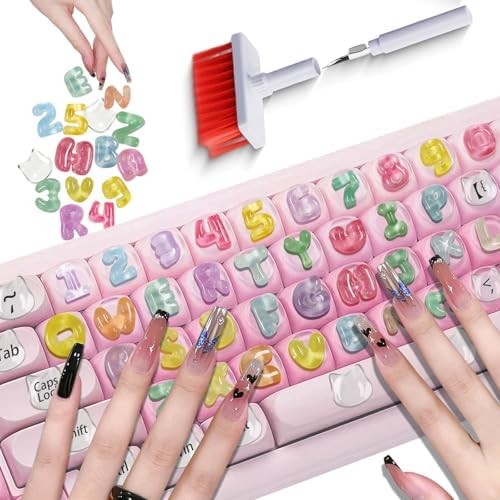 105PCS Keyboard Nail Bubbles – Macaron Ice-Transparent Buttons, Cute Bear Heads,