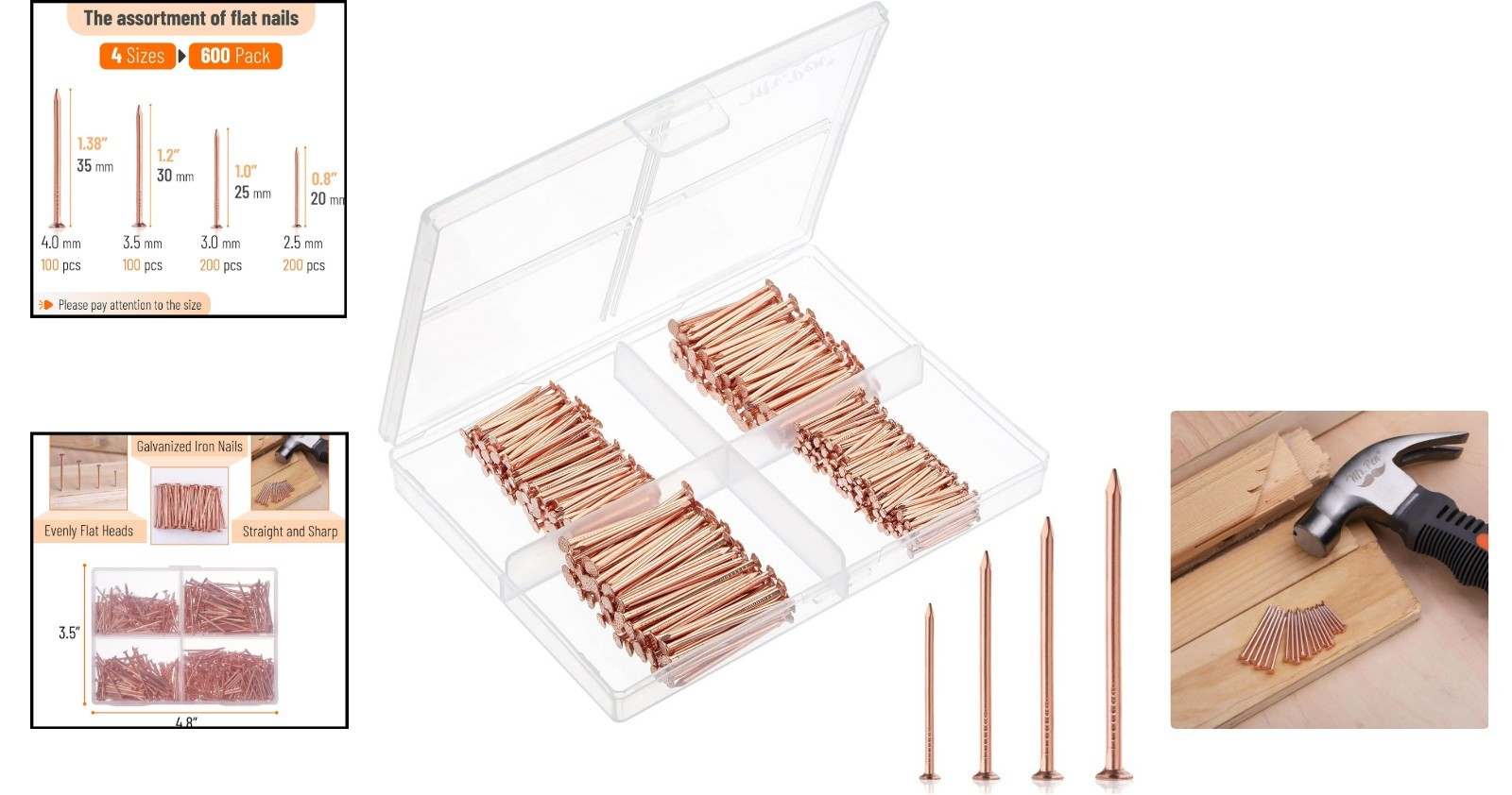 Versatile 600-Pc Nail Kit in Rose Gold – Ideal for DIY & Woodworking Projects