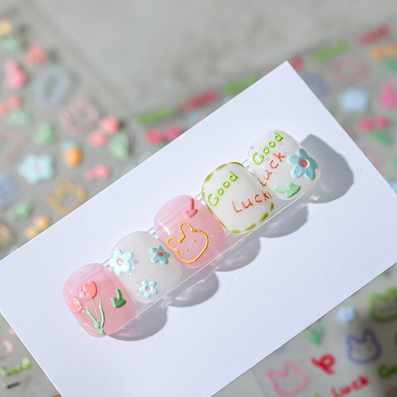 5D Graffiti Nail Decal, Tulip Nail Stickers, Ribbit Embossing Nail Art (73)