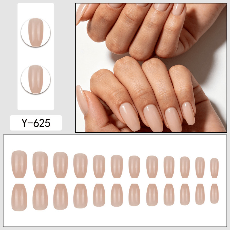48pcs Medium Coffin Press On Nails, Milky Nude Glossy Solid Color, Reusable