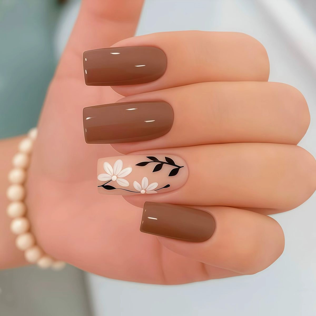 24pcs French Ombre Glitter Flower Color Block Square Short Press On Nails