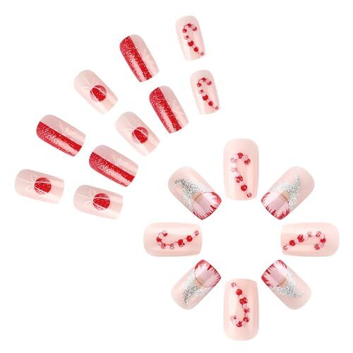 Christmas Press on Nails Medium Square SWEKKE Winter Fake Christmas Nails17