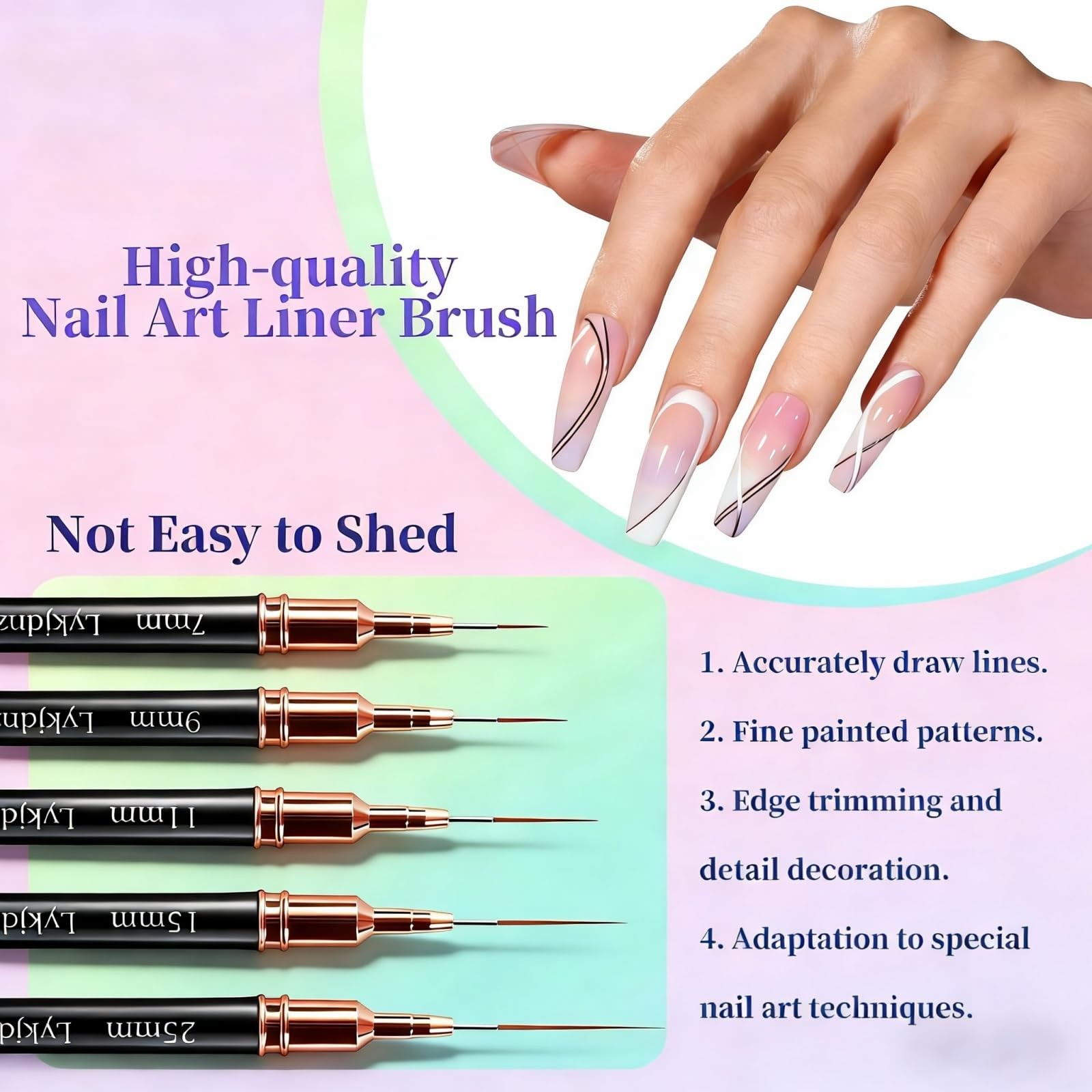 Nail Art Brushes Set 8Pcs Gel Liner Builder 5 For DIY Salon Design