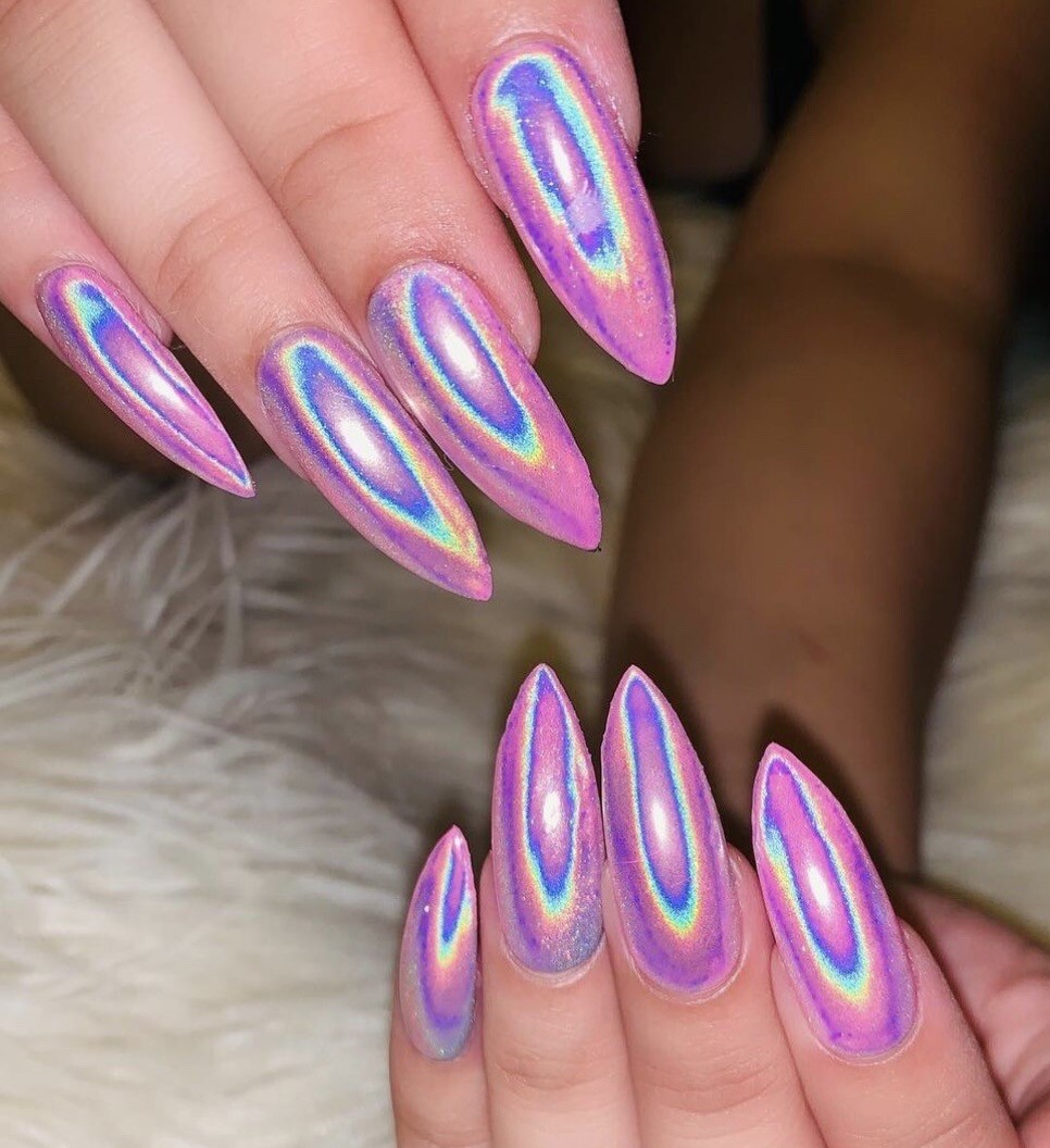 Rose Pink Holographic NAIL POWDER Mirror Effect CHROME Nail Art Mermaid Rainbow