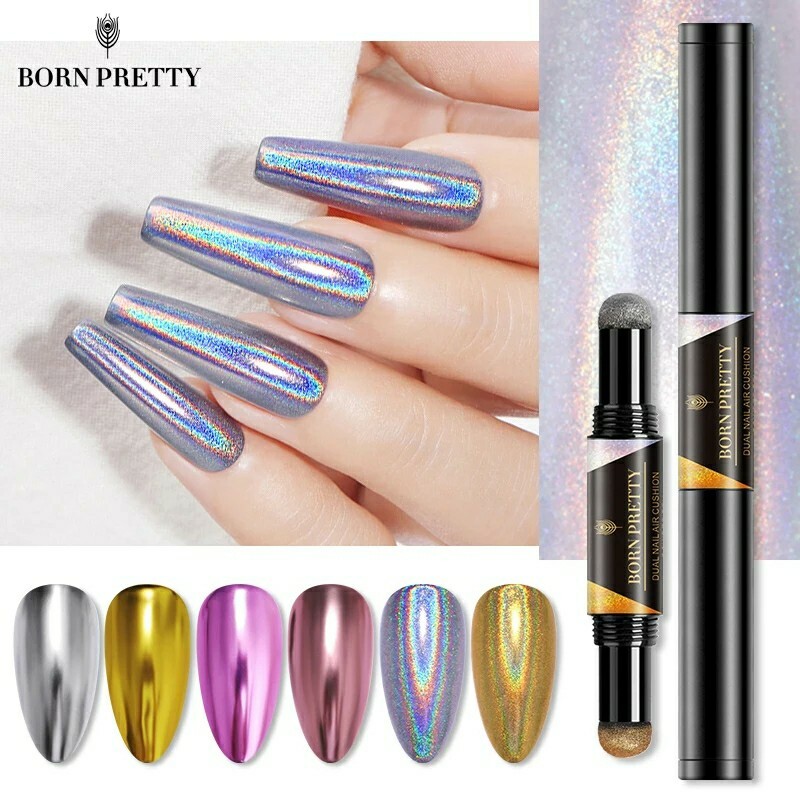 1pc BORN PRETTY dual Mirror Cushion Powder Pen Nail Art Chameleonic Glitter