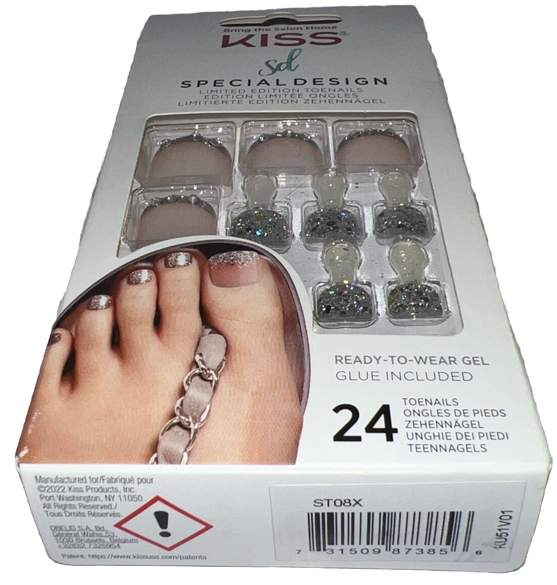 KISS SPECIAL DESIGN Toe Nails #87385 Sparkles/Stones New See Description & Pics