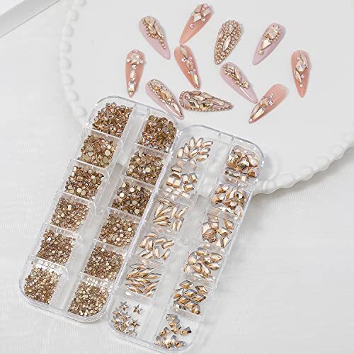 2920Pcs Crystal Nail Rhinestones Round Flatback Rhinestones Champagne Gold