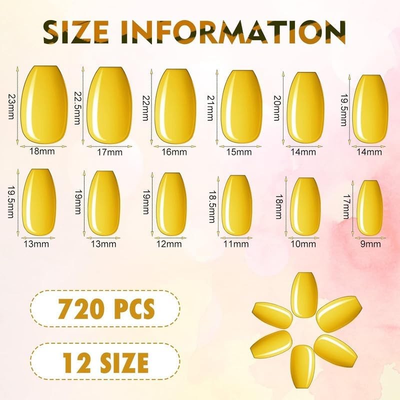 720 Pieces 30 Sets Medium Square False Artificial Nails Ballerina Coffin Pres…