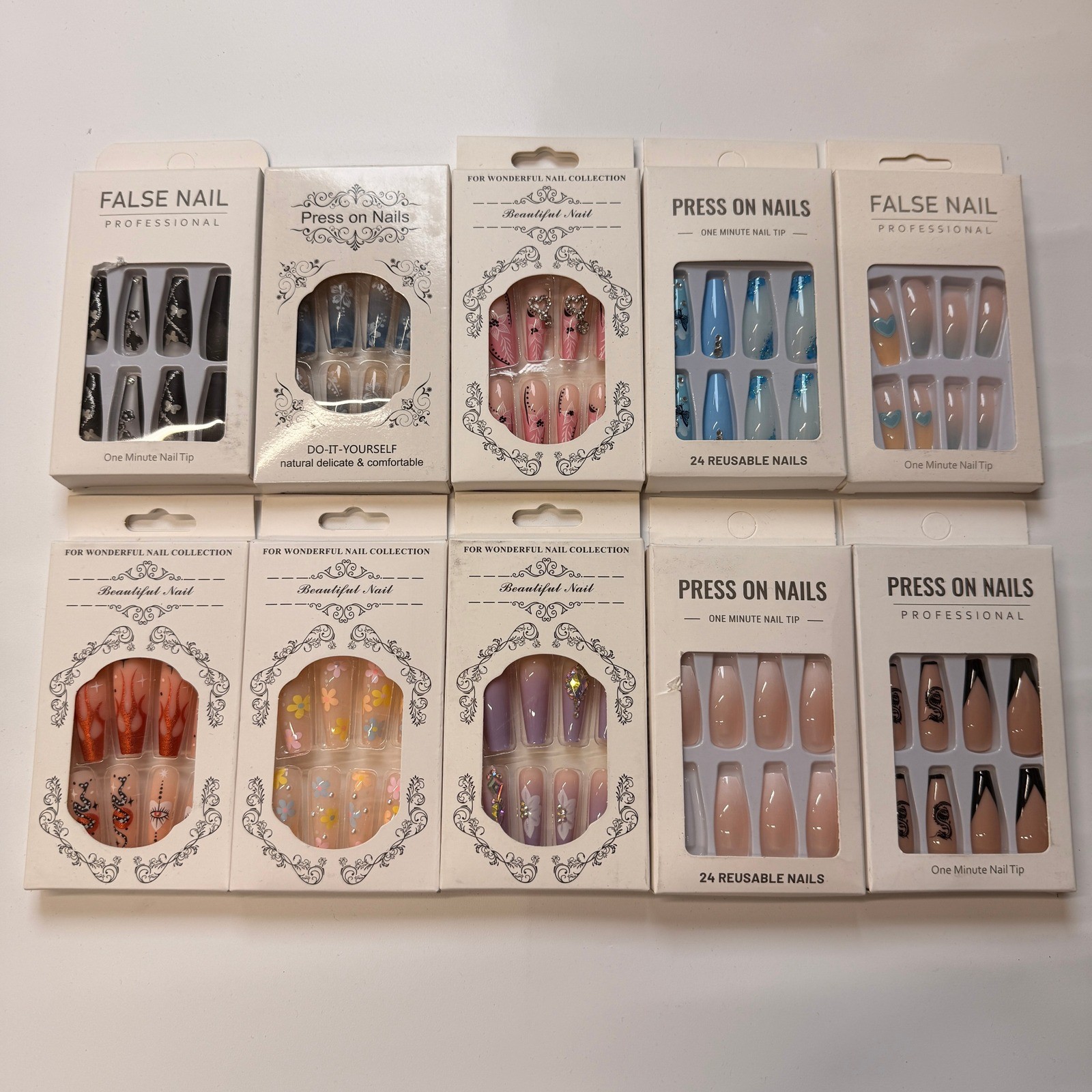 Lot of 10 Pack of 24 New False Press On Nails Assorted Designs and Colors №N27