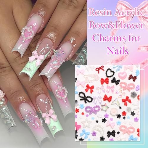 Bow Nail Charms Set 6 Colors Assorted 3D Charms for Nails Multiple Colorful