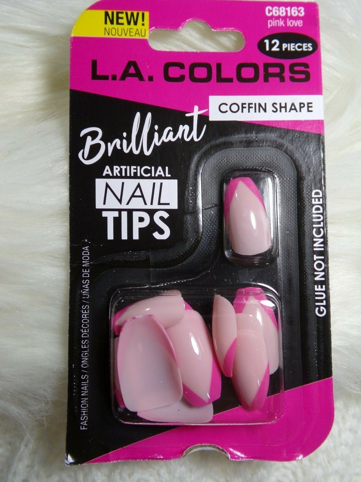 L.A. COLORS Nails Shiny Pink Chevron glue on Medium Coffin