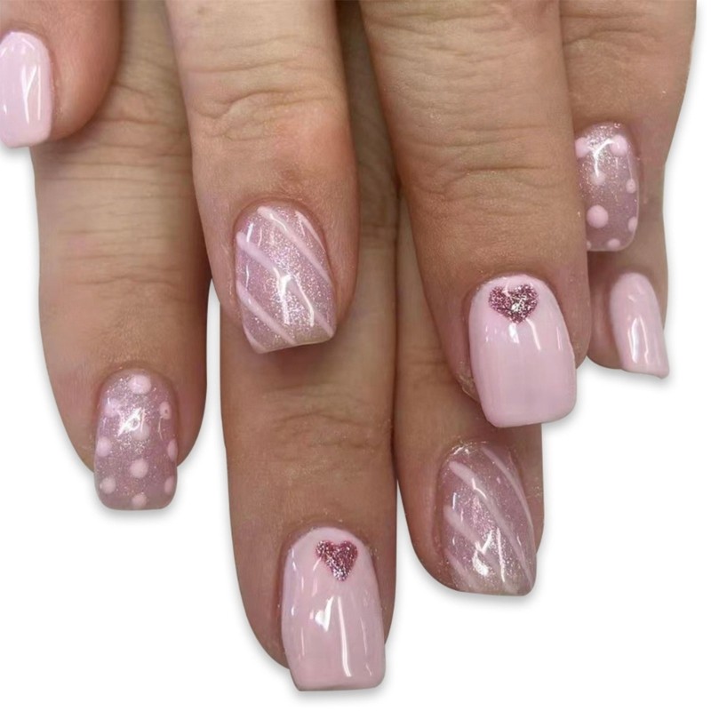 24 Pieces Valentine s Glittering Heart Fashionable Nail Set Acrylic False Nail