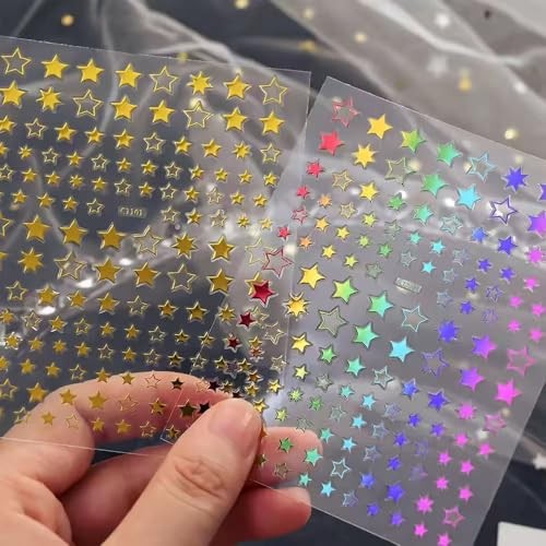 12 Sheets Stars Nails Stickers 3D Self Adhesive Nail Decals Stars Nail Style04