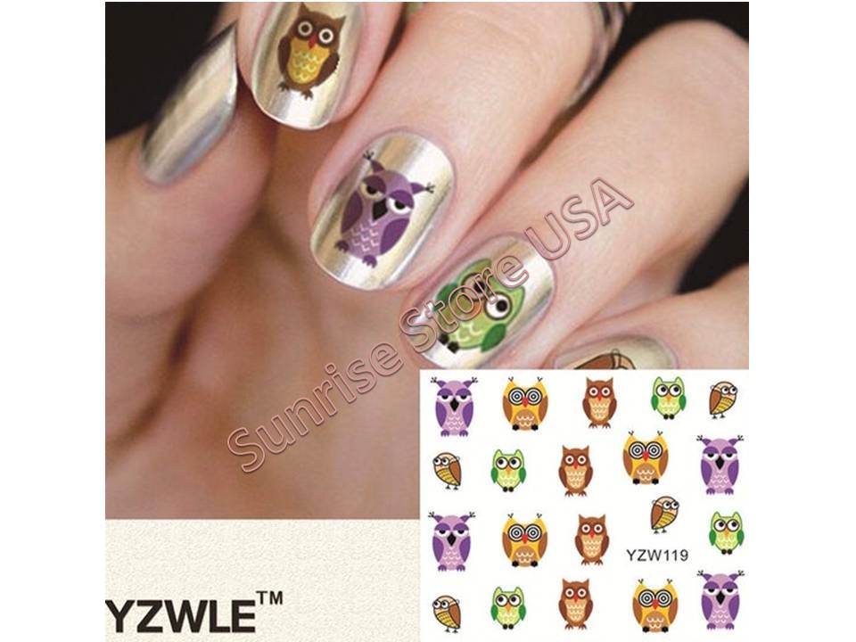 Nail Art Water Transfer Sticker Owl Flower Cupcake Party Decals Manicure