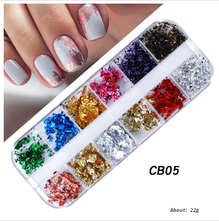 12 Grids Nail Art Gold Silver Foils Paillette Chip Flakes Wraps Decor Nails Tips