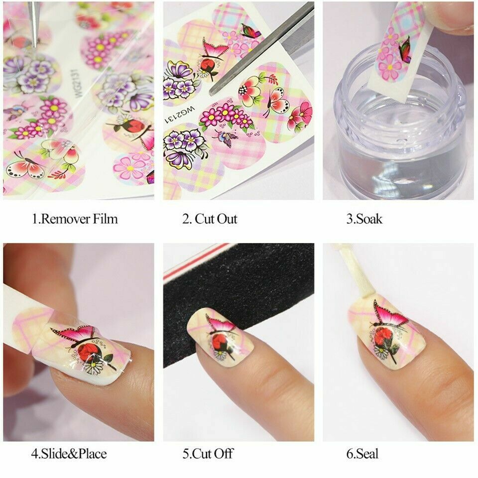 29 Sheets Nail Art Stickers Transfer Decal Leaf Flower Butterfly Watercolor NS10