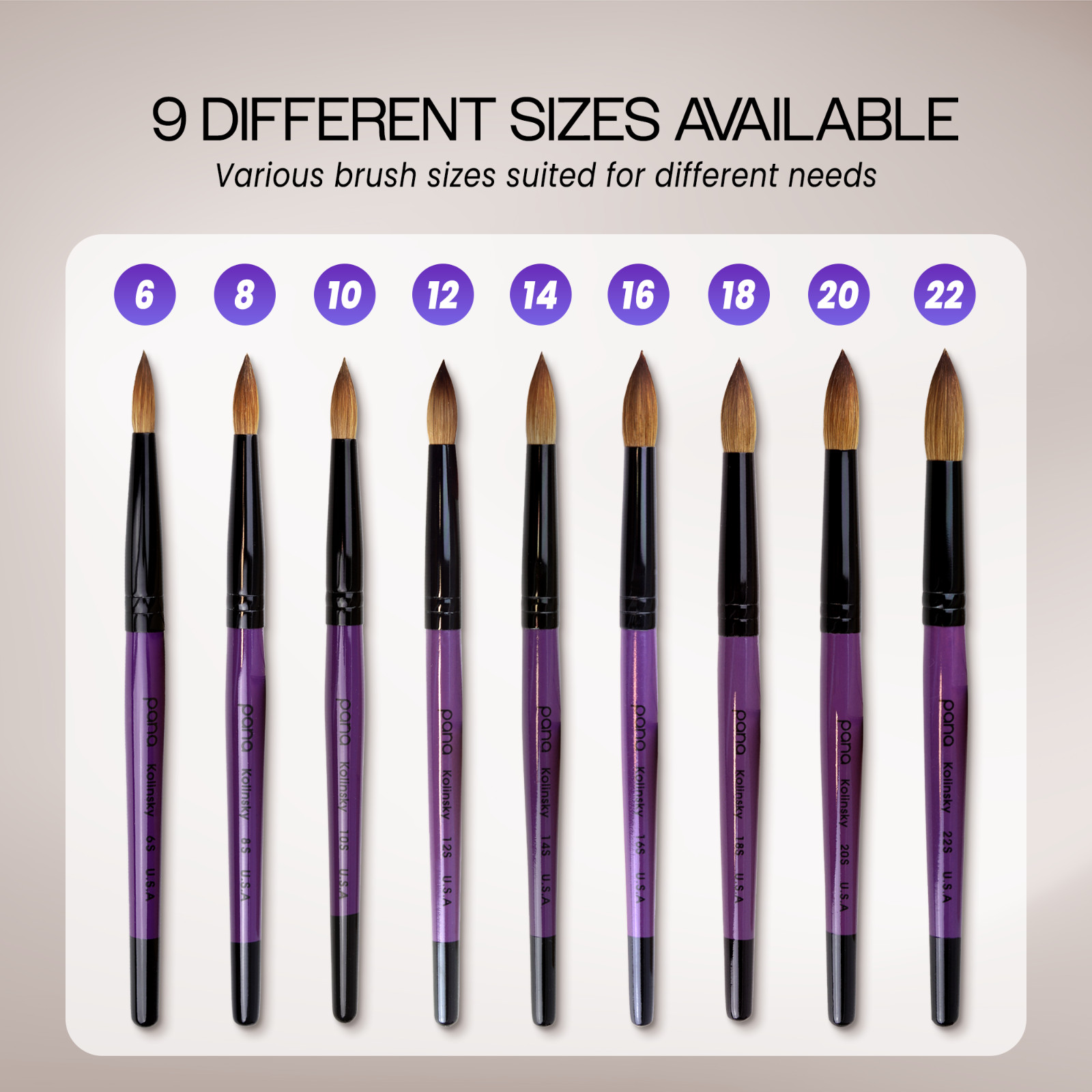 Pana Professional 100% Kolinsky Acrylic Nail Art Brush with Purple Wood Size 8