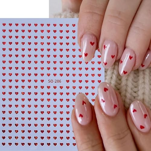 6 Sheets Heart Nail Art Stickers Decals Black White Red Laser Silver Heart-7