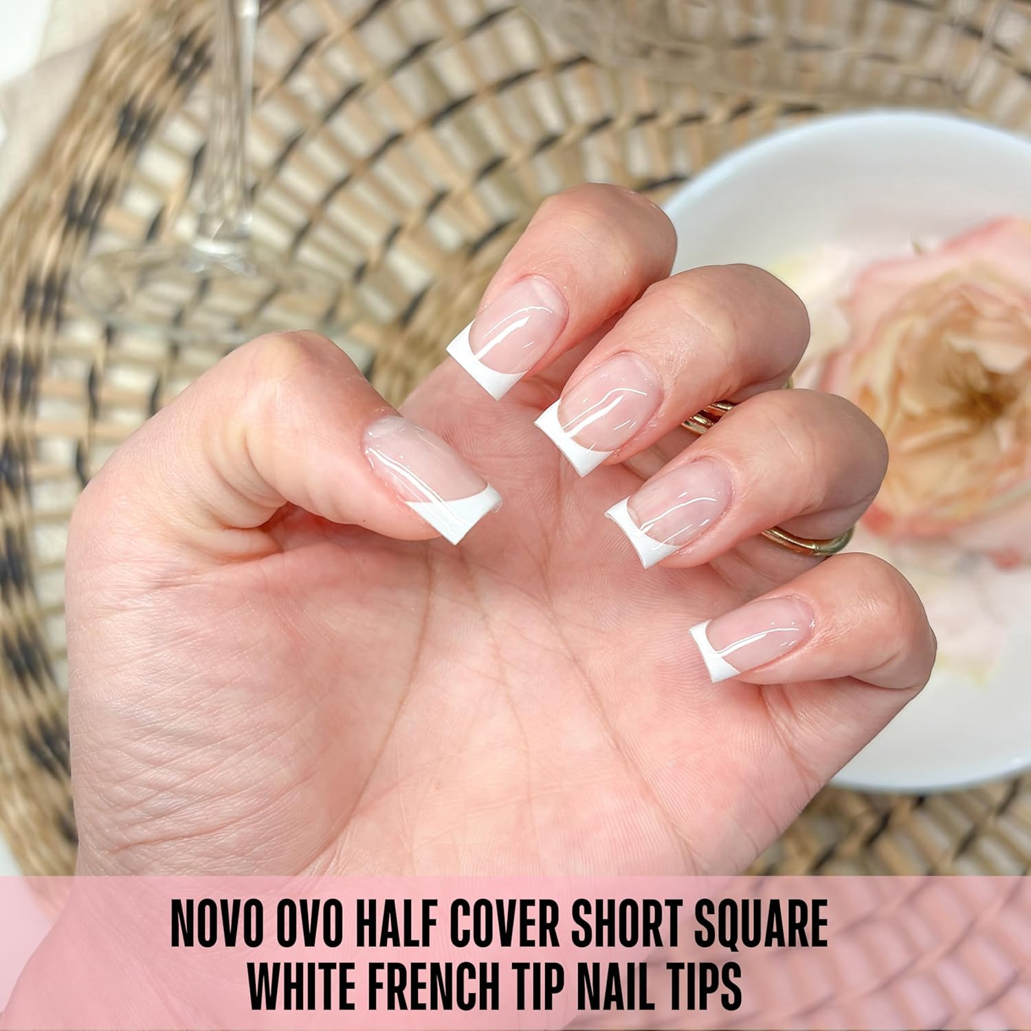 White French Tip Half Cover Short Sharp Square False Nail Tips, Shallow Paste Ma