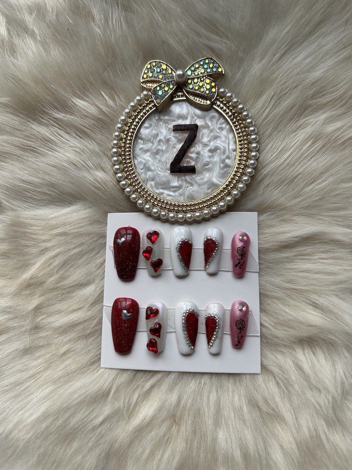Z NAILZ! Handmade M Coffin Valentines Day/Love Red, White & Pink Press On Nails