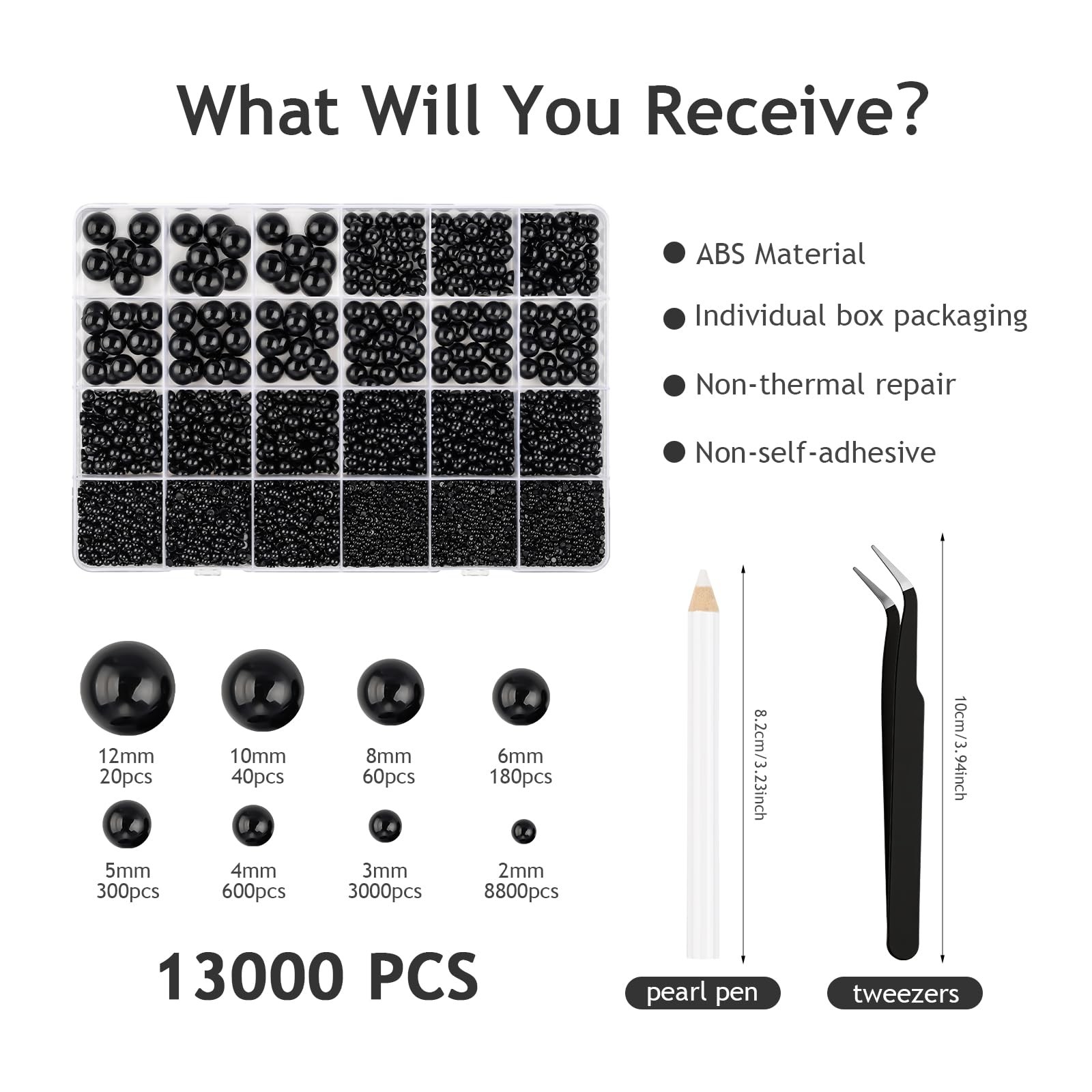 13000 PcsBlack Flatback Pearls 2/3/4/5/6/8/10mm Half Round Pearls