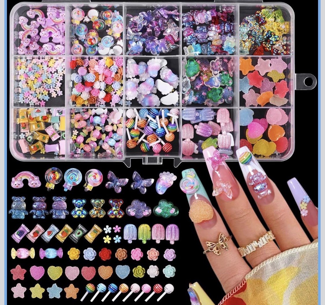 Lot Random Clear False Fake Press On Toe & Finger Nail Assortment & NAIL CHARMS