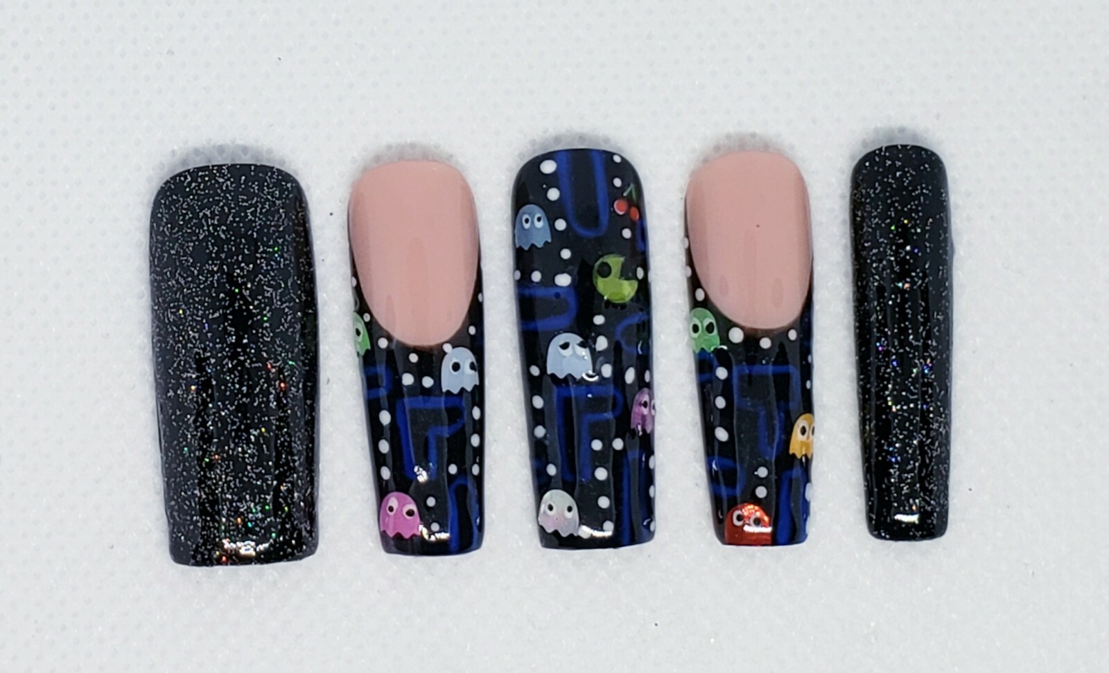 Handmade Press on nails🕹Game On 🎮 Square Long length/Glossy/ Matte or Both