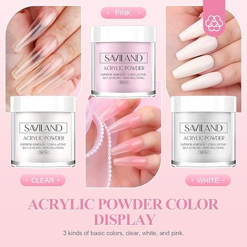 Acrylic Nail Kit Starter Set for Beginners – White Pink Clear Powder, Liquid, To