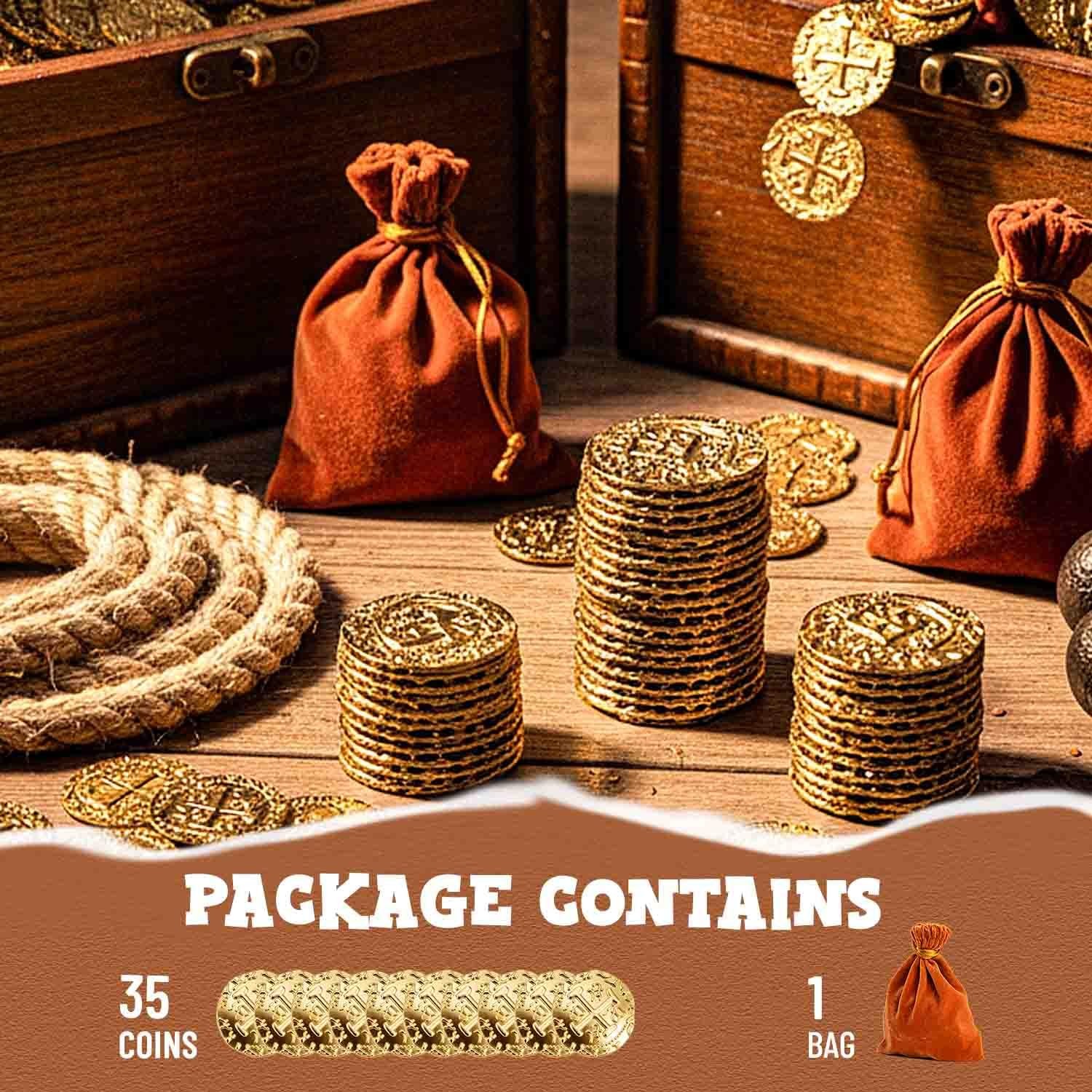 Prefdo Metal Pirate Coins, 35PCS X Large Gold Treasure Coin Set Small, 35pcs