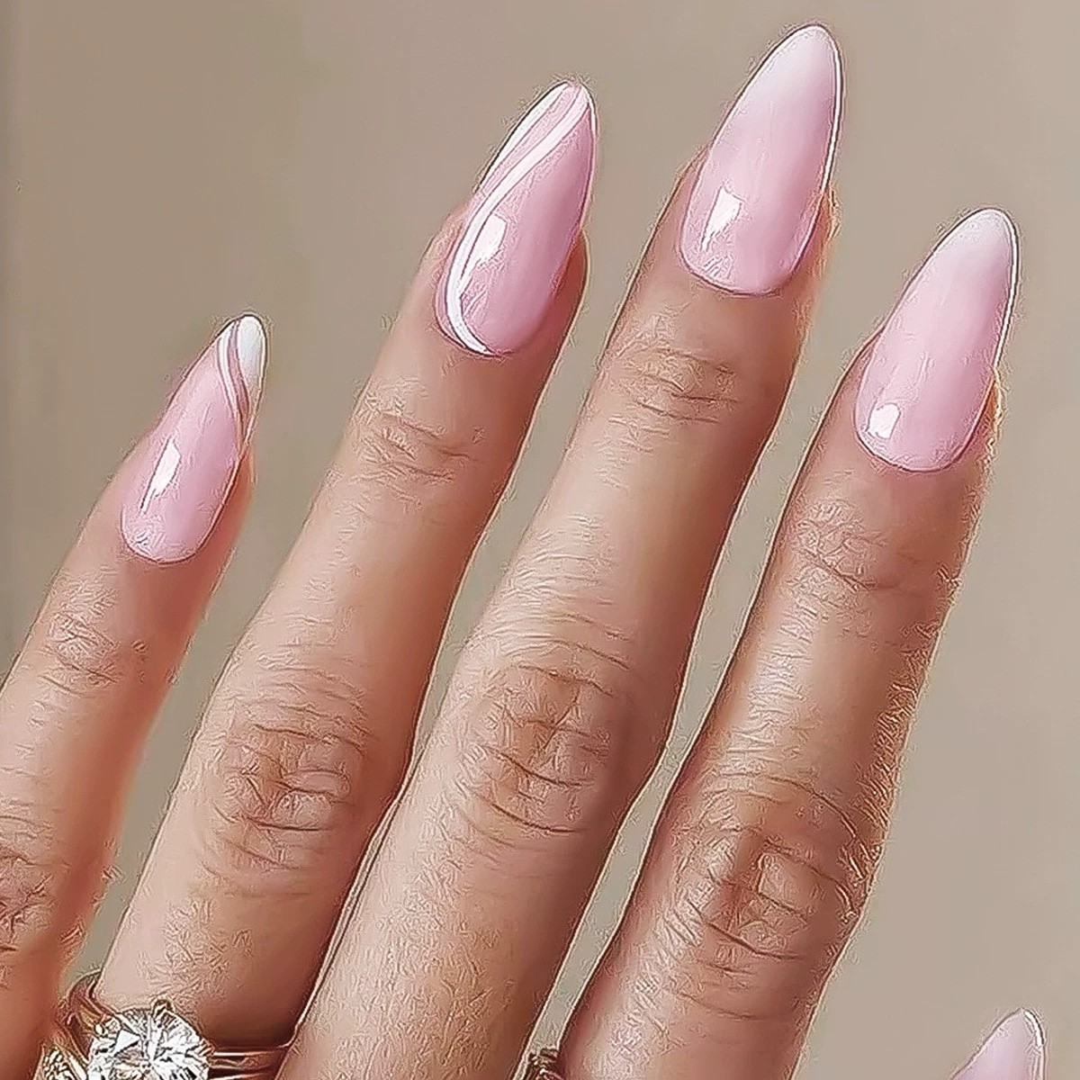 24Pcs Short Almond Nude Press On Nails Glossy Full Cover Fake Nails Reusable
