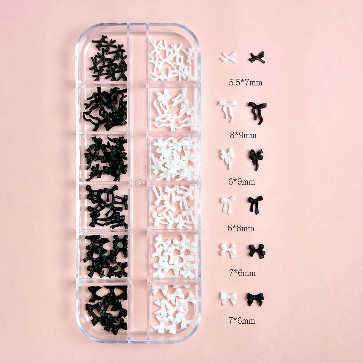 12-Grid Mini Resin Bow Flower Nail Charms Fairy Style Accessories for Manicure