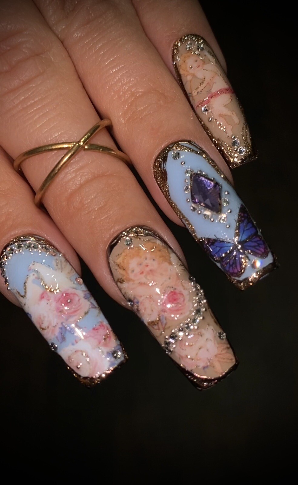 Long Press On Nails Handmade With Crystals Butterflies