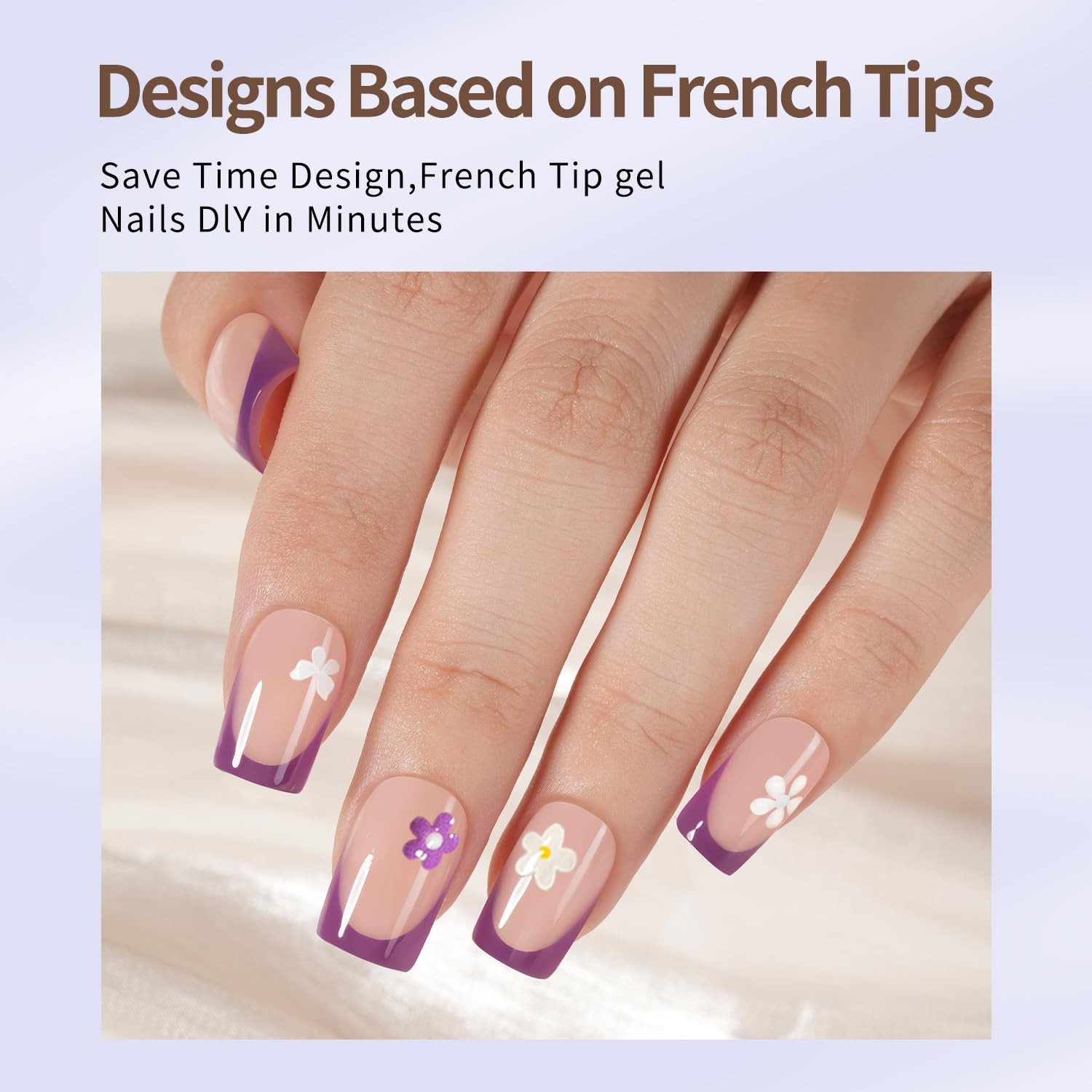 Misssix Purple French Tip Press on Nails, 160Pcs, Short Square Fake Nails