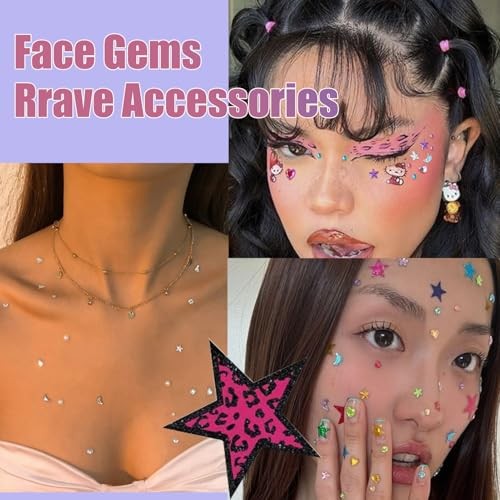 Self Adhesive Face Gems Stickers, Hair Gems Face Jewels Eye Stars/Moons/Hearts