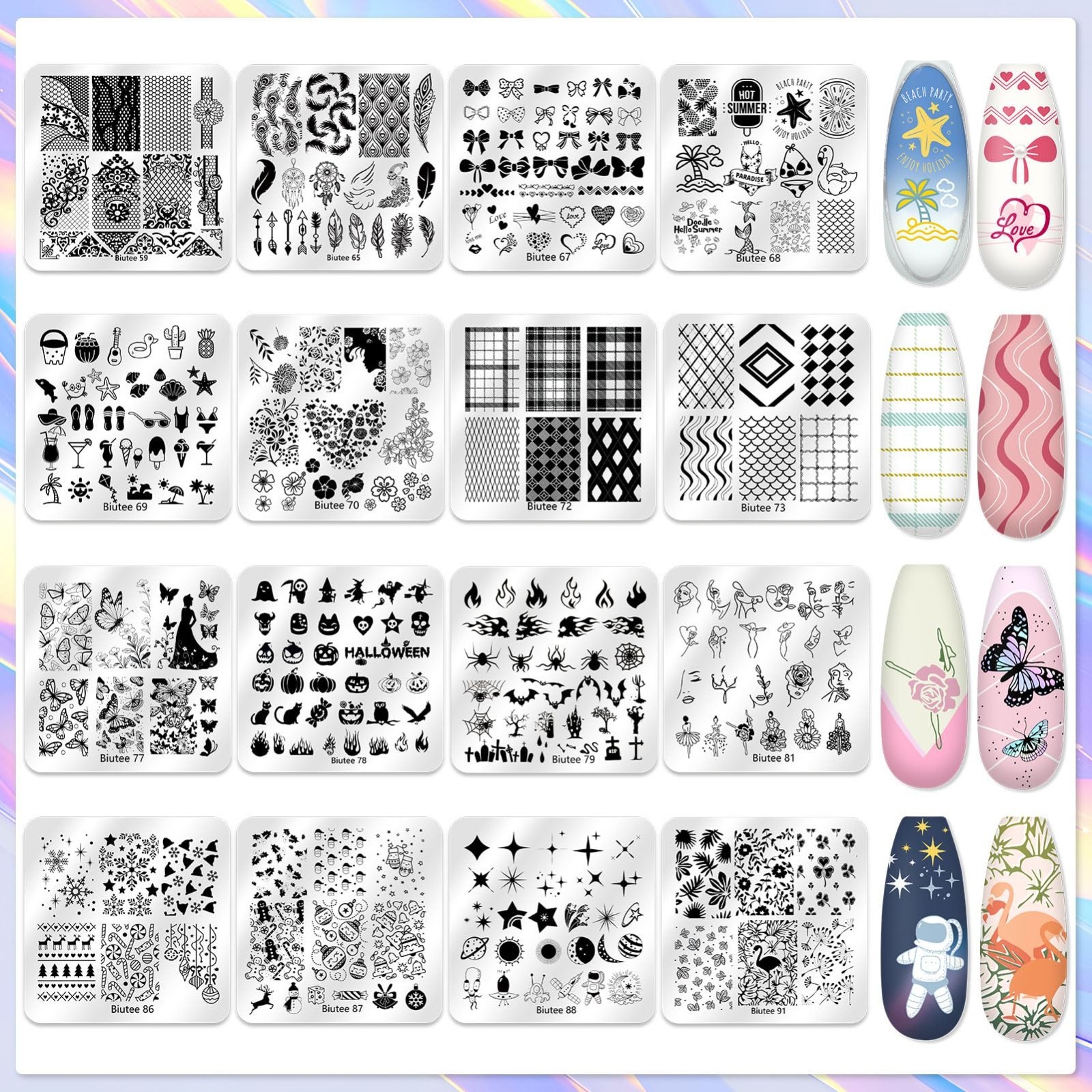 Nail Stamping Kit 12Pcs Plates & 8 Colors Polish Gel | Silicone Stamper & Scrape
