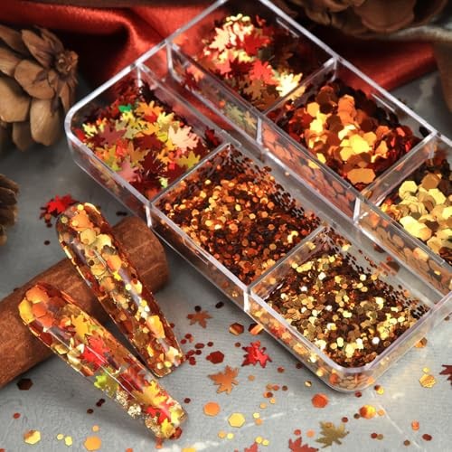Maple Leaf Nail Glitter Sequins 3D Holographic Fall Leaves Nail Art Fall-01