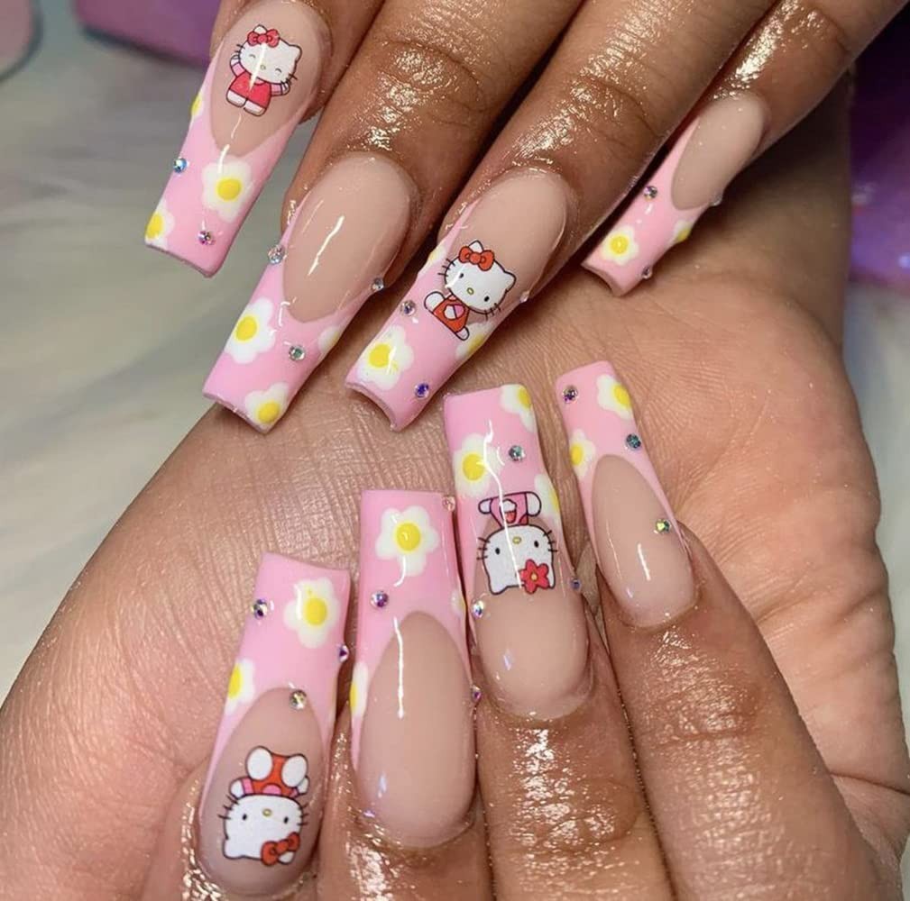 8 Sheets Cute Nail Art Stickers Decals 3D Cartoon Adhesive Nail Decals Design…