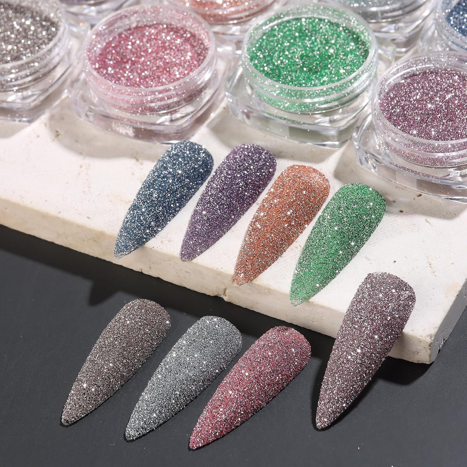 Reflective Glitter Powder Set, 8 Colors Holographic Sparkle Glitter Dust, Flash