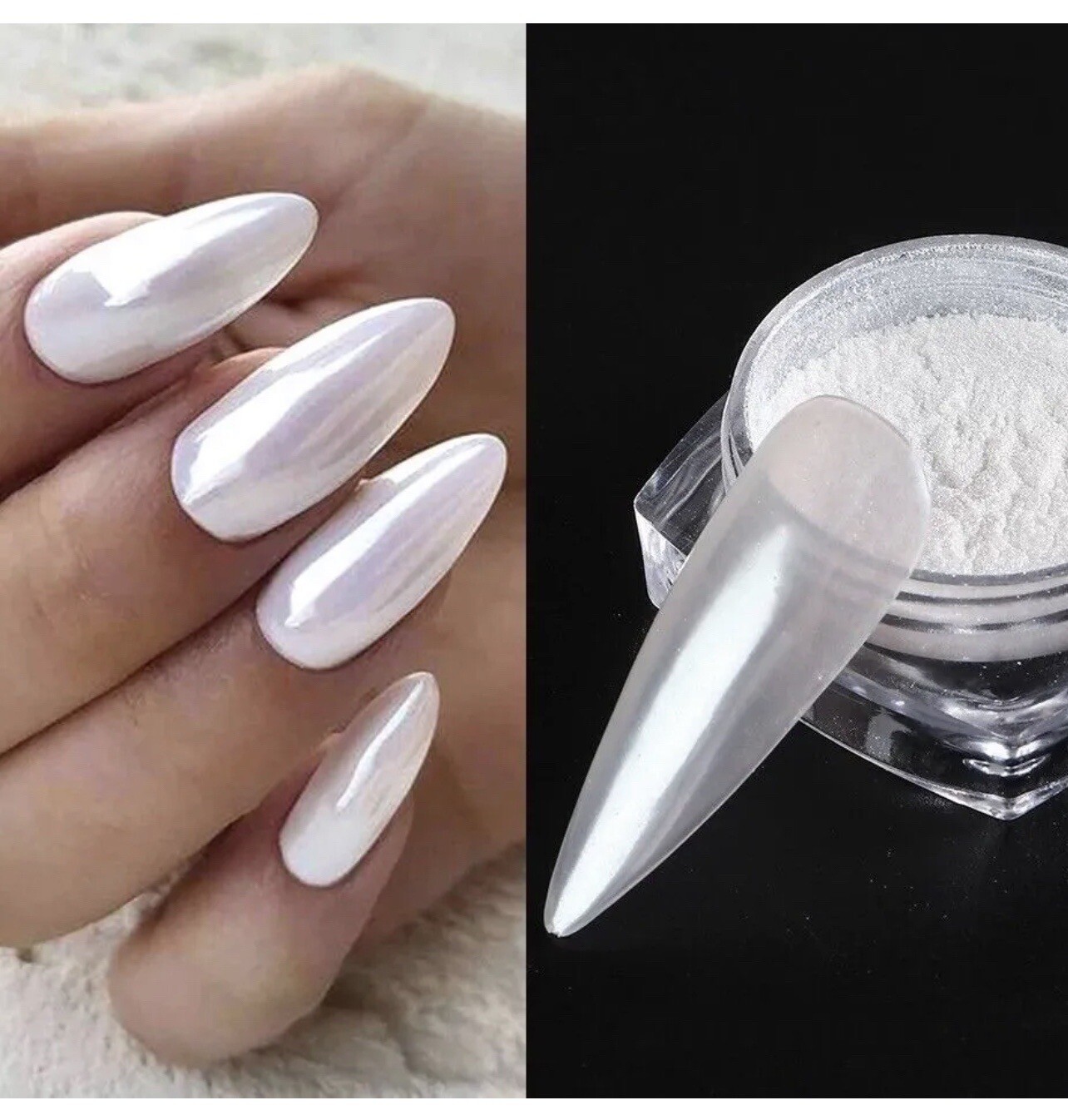 WHITE CHROME POWDER Pigment Pearl Nails Nail Art Crystal Shiny Dust Glazed Donut