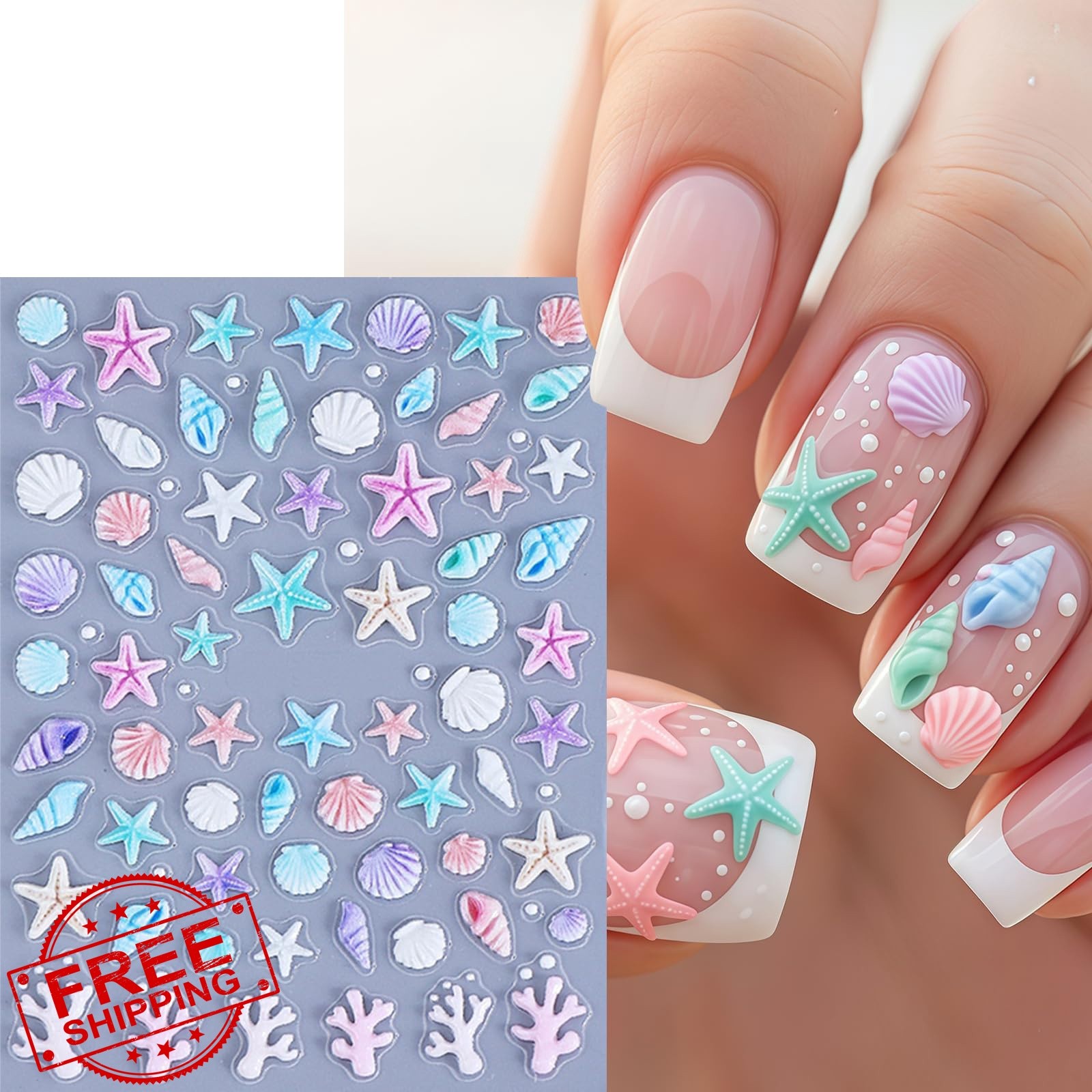 SHUXILIN 5D Ocean Life Nail Stickers Starfish Decals