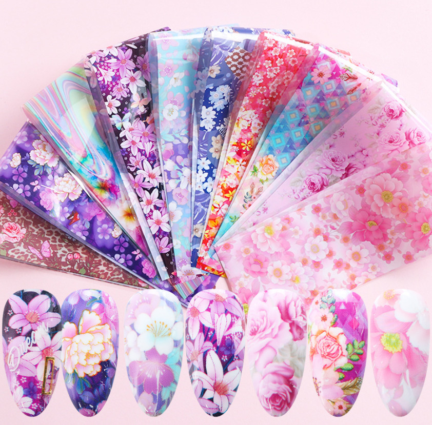 Flower Leaf Nail Foil Transfer Florals Nail Stickers Rose Daisy Nail Art Decal