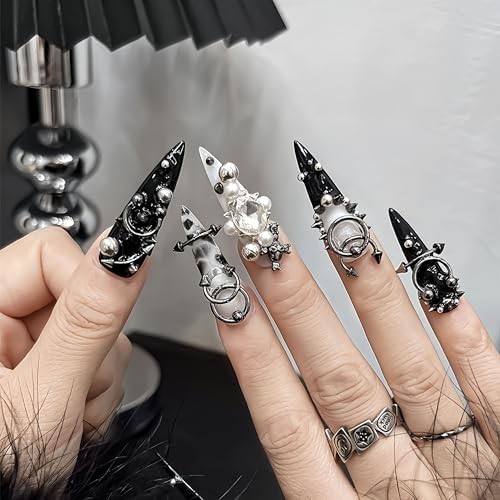 80 PCS Piercing Nail Art Charms 3D Silver Alloy Goth Punk Nail Rhinestones gray