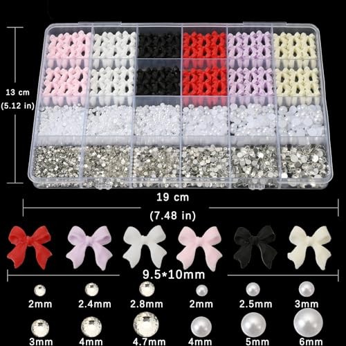 OPMADM Bow Nail Charms and Gems, Nail Set 2 – Bows+Rhinestones+Flatback Pearls