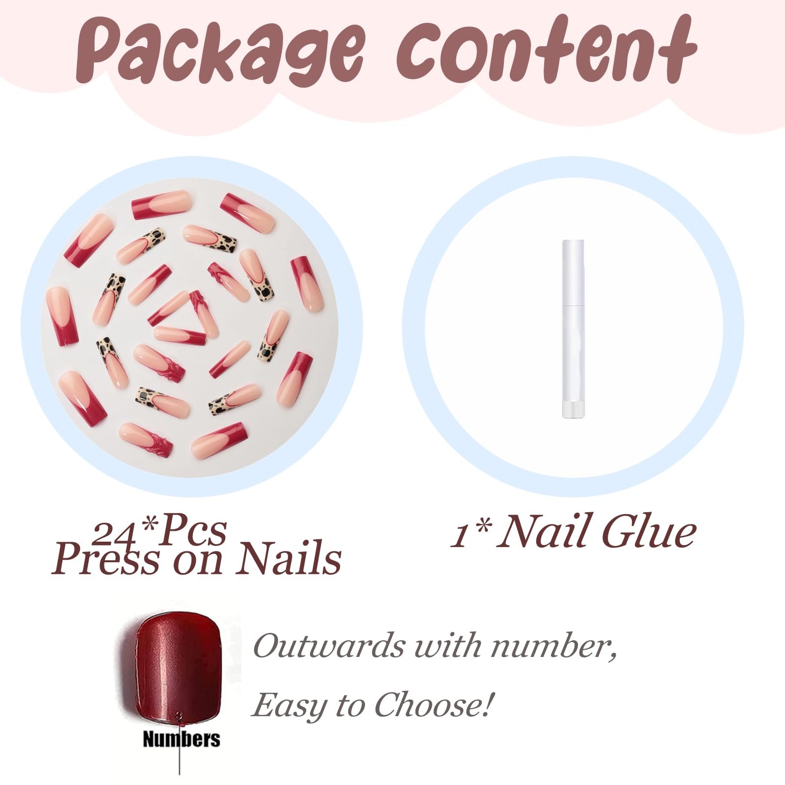 BABALAL Press on Nails – Long Square Glue Nails, Long, FNO03leopard