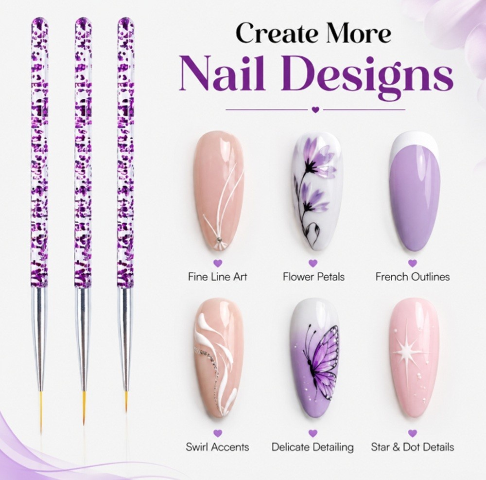 3-Piece Nail Art Tool Set Nail Art Pen UV Gel Dotting Tool Fine Liner Brush Kit