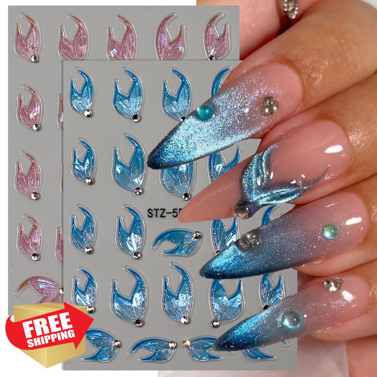 ZOAZJINAZ Summer Fish Tail Nail Stickers