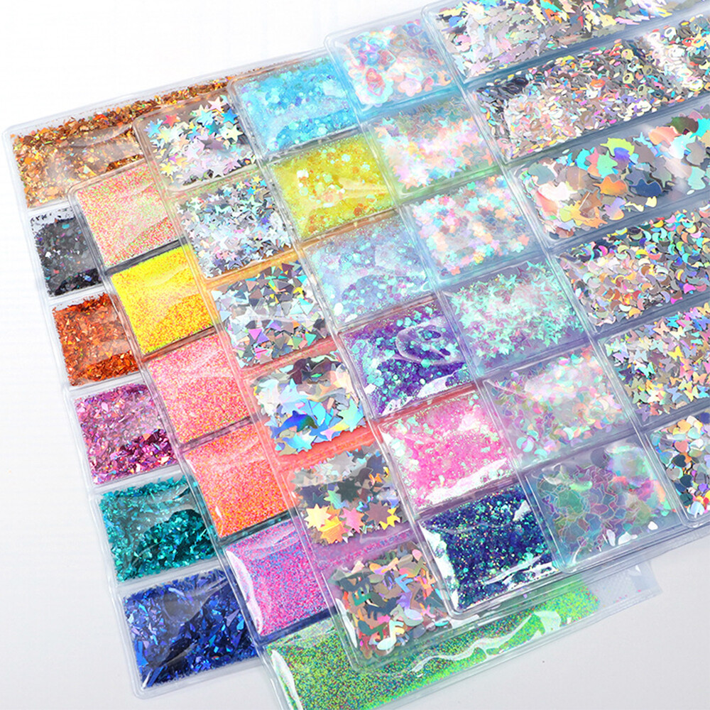 18 Styles Nail Glitter Powder Sequins Laser Foils Flakes Bag Nail Art Decoration